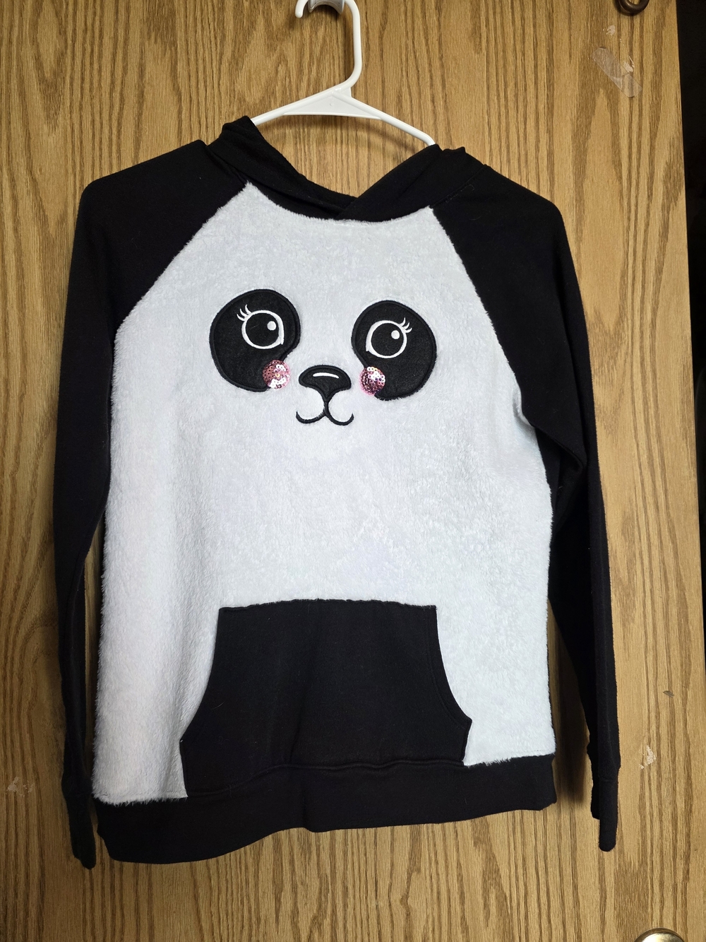 Justice Black & White Panda Face Hooded Pullover